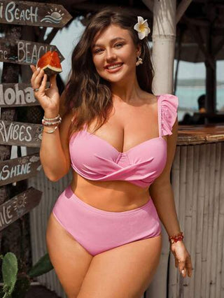 Swim Mod بيكيني مجموعة للمرأة البدينة مقاس كبير 2 قطعة خصر مخطط ومسنن حمالة فولاذية ، بذلة السباحة أنيقة للشاطئ والمسبح