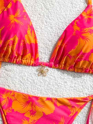 Swim Mod 3 قطع / مجموعة ملابس نسائية للشاطئ والصيف، تشمل فستان عنق وربطة عنق عشوائي الطباعة والبكيني ذو الربطة الأمامية