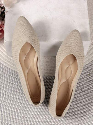 أحذية مسطحة نسائية مصنوعة من الأقمشة المحبوكة بنقطة حادة، موحد اللون، كاجوال سهلة الارتداء والخلع، متعددة الاستخدامات