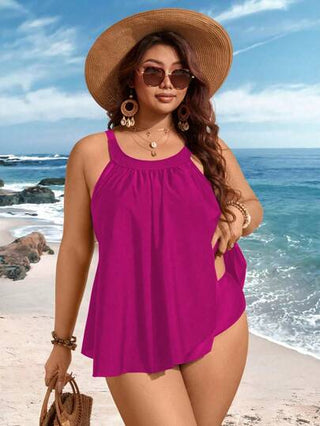 Swim Lushoire مايوه سيدات المقاسات الكبيرة 2 قطعة لونان سادة مزين بلحمة شبكية تحكم في البطن بظهر مفتوح، للإستخدام اليومي والمنتجعات
