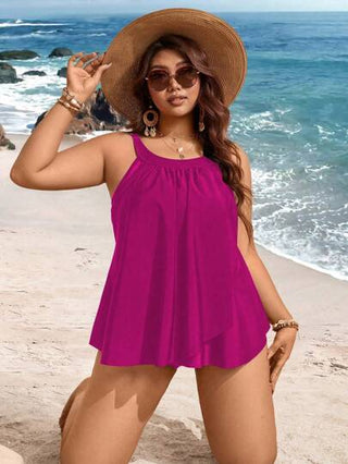 Swim Lushoire مايوه سيدات المقاسات الكبيرة 2 قطعة لونان سادة مزين بلحمة شبكية تحكم في البطن بظهر مفتوح، للإستخدام اليومي والمنتجعات