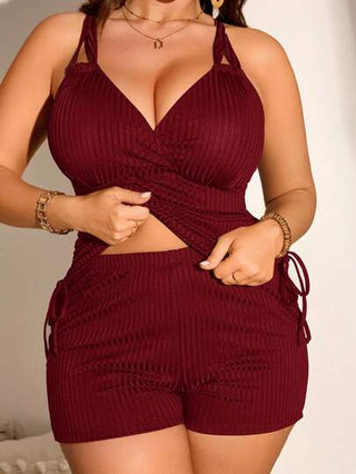 طقم تانكيني حريمي Swim Lushoire ملابس علوية ملابس السباحة الكبيرة الحجم للنساء ذو الياقة على شكل V مصنوع من قماش مخطط مريح مع رباط للسحب