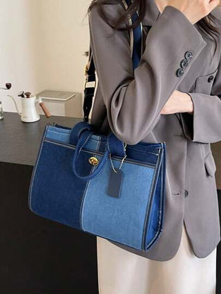 حقيبة الكتف الفاخرة والكاجوال للسيدات مع شريط عريض من القماش الملون، سعة كبيرة، حقيبة يد عصرية وشاملة، حقيبة مدرسية أدبية للسيدات والطالبات، مثالية لحمل الكتب، التسوق، العودة إلى المدرسة وأكثر