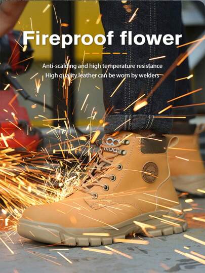 بوت سلامة العمل عالية الكاحل للرجال والنساء ، مقاس كبير ، خفيفة الوزن ، مقاومة للثقب ، مقاومة للحرائق ، مقاومة للزيوت ، مقاومة للماء ، بوت حماية خارجية مع أربطة سميكة (أسود وأبيض)