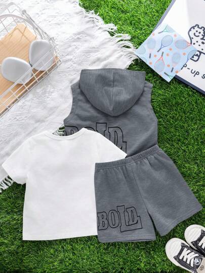 3 قطعة طقم للأطفال الرضع: صدرية مطرزة بطبعة جميلة برقبة دائرية مرتخية، وبنطلون قصير سادة، ملابس كاجوال للربيع والصيف