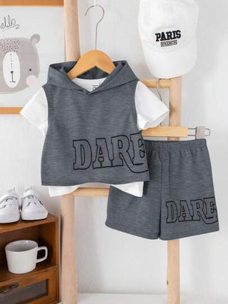 3 قطعة طقم للأطفال الرضع: صدرية مطرزة بطبعة جميلة برقبة دائرية مرتخية، وبنطلون قصير سادة، ملابس كاجوال للربيع والصيف