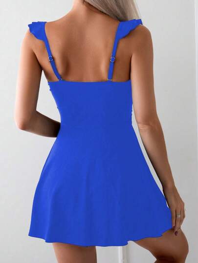 مايوه حريمي قطعة واحدة قطعة واحدة من ملابس السباحة القطعة الواحدة ذات اللون الأحادي والمزججة للسيدات، مناسب للعطلات والشاطئ