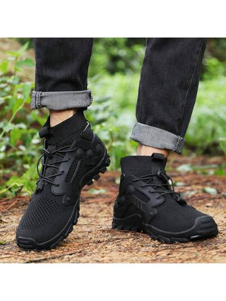 بوت تسلق جبلية مضادة للماء للرجال موديل 2025، بوت تريكينج خارجية مقاس كبير، بوت رياضية مطاطية عالية الكاحل للتسلق في فصل الخريف والشتاء