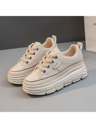 أحذية رياضية كاجوال منصة للنساء، أحذية طالبات مسطحة مقاومة للانزلاق من جلد PU ،تصميم بسيط ،أحذية خريف متعددة الاستخدامات