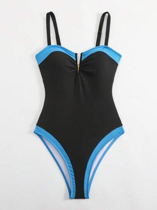 مايوه حريمي قطعة واحدة Swim SPRTY قطعة واحدة من ملابس السباحة لون مقطع على شكل حرف V مرصع بسلك للنساء