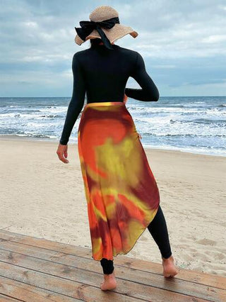 Swim Shayni بركيني نسائي بأكمام طويلة مع سحّاب نصف لوحة وتنورة هولكي للشاطئ والعطلات الصيفية