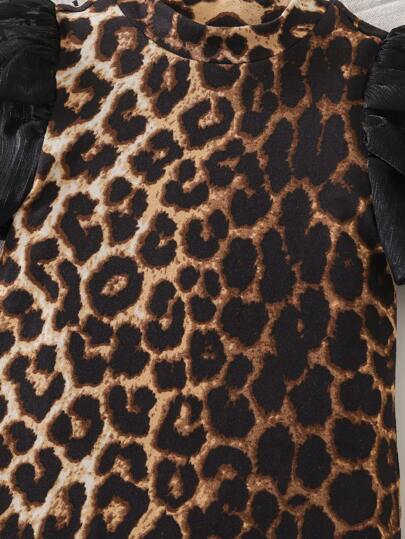 فساتين بيبي فستان قصير أنيق للفتاة الصغيرة بطبعة نمر محبوك بأكمام قصيرة مناسب للصيف