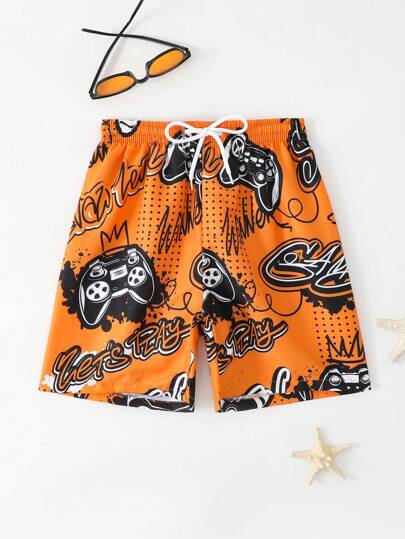 مايوه أولادي شورتات شاطئ عشوائية الطباعة للفتى المراهق