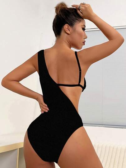 مايوه حريمي قطعة واحدة Swim SXY ملابس سباحة قطعة واحدة لون سادة بتصميم مقصوص، جذاب للعطلات والشاطئ