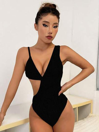 مايوه حريمي قطعة واحدة Swim SXY ملابس سباحة قطعة واحدة لون سادة بتصميم مقصوص، جذاب للعطلات والشاطئ