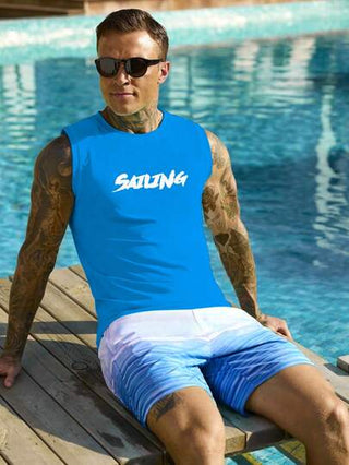 Manfinity Swimmode مجموعة من سترة وشورت السباحة للرجال بطبعة الحرف، تصميم هاواي