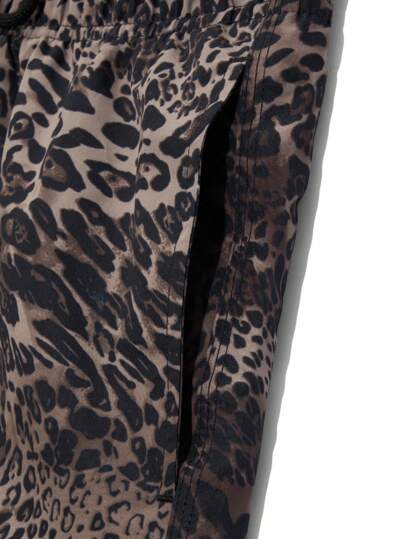 Manfinity ملابس سباحة الرجال بطبعة نمر مع رباط, موضة صيفية