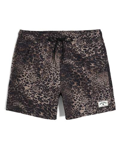 Manfinity ملابس سباحة الرجال بطبعة نمر مع رباط, موضة صيفية