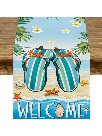 قطعة واحدة منشفة طاولة بنمط نجم البحر، ديكور طاولة طعام وضيافة لحفلات المنزل بأجواء ريفية، قماش بوليستر 180سم * 35سم، مناسبة لحفلات العائلة | ديكور حفلات الصيف | ديكور المنزل | لوازم حفلات هاواي الصيفية