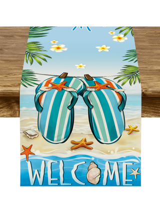 قطعة واحدة منشفة طاولة بنمط نجم البحر، ديكور طاولة طعام وضيافة لحفلات المنزل بأجواء ريفية، قماش بوليستر 180سم * 35سم، مناسبة لحفلات العائلة | ديكور حفلات الصيف | ديكور المنزل | لوازم حفلات هاواي الصيفية