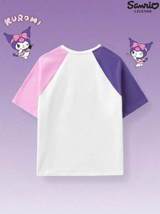 تيشيرتات بناتي HELLO KITTY AND FRIENDS | تيشيرت بأكمام قصيرة فضفاض للربيع والصيف للبنات المراهقات بنمط رسوم متحركة وألوان متداخلة