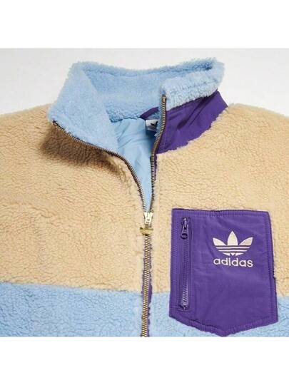 Adidas معطف نسائي ذو ياقة مزركشة من الفرو الاصطناعي موديل IN0987 ، للخريف/الشتاء