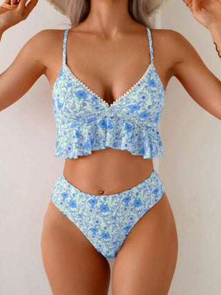 طقم تانكيني حريمي Swim فوط من نوع السباجيتي بتصميم رقبة على شكل V مع طية، ملابس علوية طراز البكيني مناسبة للصيف