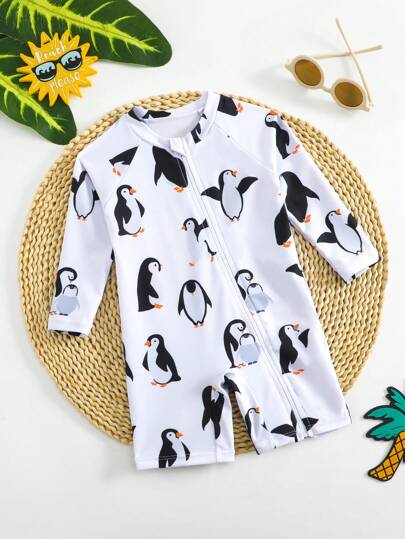 مايوه أولادي ملابس السباحة الطفل الرضيع/الصبي من 6-9 أشهر، ملابس سباحة قطعة واحدة مع طباعة كرتونية على شكل سرطان