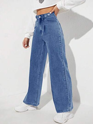 EZwear سراويل جينز بجيوب مائلة مغسولة للنساء للاستخدام اليومي الكاجوال