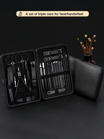 طقم قصارة الأظافر عالية الدقة، مقصات أظافر من الفولاذ المقاوم للصدأ، طقم مانيكير بمنشار أظافر وقاطع أظافر، مع علبة محمولة أنيقة لتقليم الأظافر اليدوية والقدمية