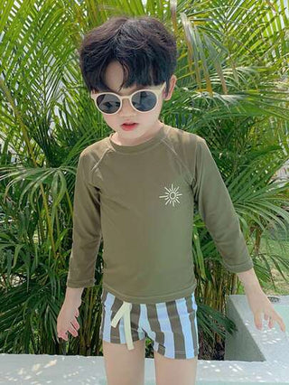 مايوه أولادي طقم بحر مكون من قطعتين بطبعات الكامو للأولاد، ملابس شاطئ والأحمام الساخن، أخضر عسكري