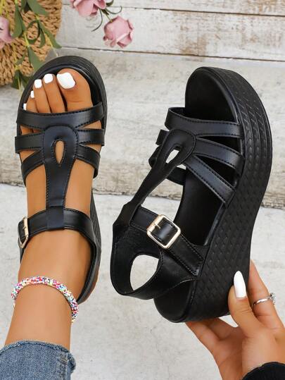 صنادل نسائية كاجوال واسعة بتصميم شفاف وكتلة منصة مريحة، سهلة الارتداء، خفيفة الوزن وتصميم بسيط للصيف