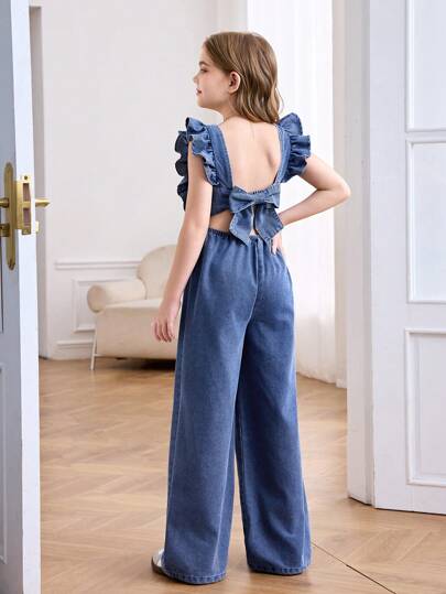 مايوه حريمي قطعة واحدة بدلة قصيرة بدون أكمام ظهر مفتوح مع فرد وكشكشة وعقدة للفتيات المراهقات، بأسلوب وتركيبة كاجوال مناسبة للربيع والصيف، ملابس كاجوال للشاطئ والعطلات والمناسبات الحضرية والمهرجانات والحفلات