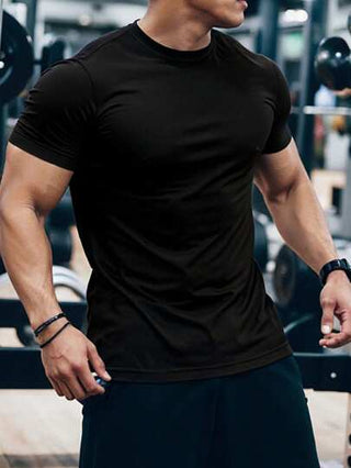 Manfinity Sport Polished تي شيرت رياضي قصير الأكمام للرجال مع طباعة الحرف والشخص اللياقة البدنية