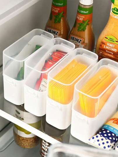 SHEIN (1 قطعة) صندوق تخزين شبشب الجبن، صندوق حفظ طازج لشبشب الجبن، تخزين أكياس القهوة والشاي وصلصة الكاتشب، صندوق تغليف وتخزين على المكتب