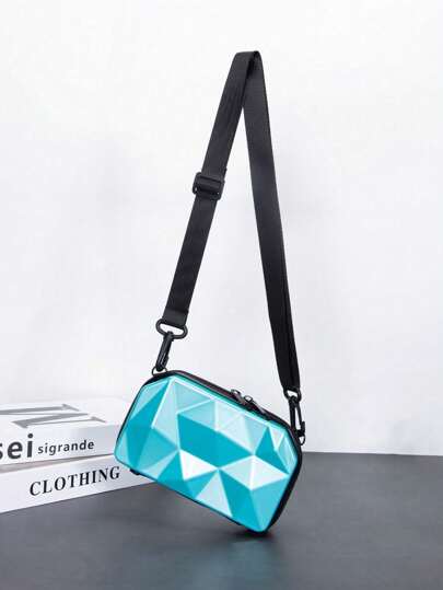 حقيبة كروسبودي بطبعة معينية صغيرة، حقيبة يد صندوقية قاسية موضة 2025، حقيبة كتف حقيبة صغيرة بشكل مربع، حقيبة رفرفة أنيقة حقائب رجالية موضة مقاومة للماء