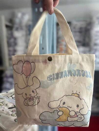 Sanrio قطعة واحدة حقيبة كانفاس محمولة بطبعة كرتونية جميلة من ساريو، حقيبة كتف كانفاس صغيرة للطلاب