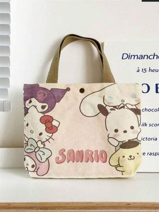 Sanrio قطعة واحدة حقيبة كانفاس محمولة بطبعة كرتونية جميلة من ساريو، حقيبة كتف كانفاس صغيرة للطلاب