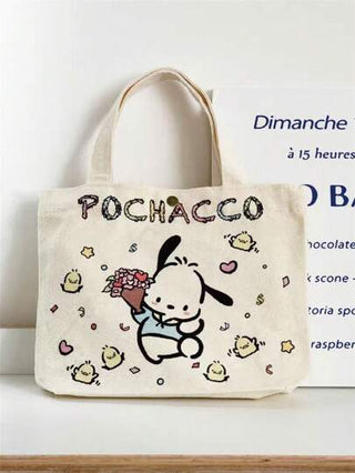 Sanrio قطعة واحدة حقيبة كانفاس محمولة بطبعة كرتونية جميلة من ساريو، حقيبة كتف كانفاس صغيرة للطلاب
