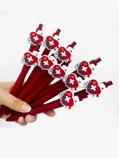 10/15 قطعة أقلام جل محايدة ذات لون أحمر بأسلوب الرعاية الطبية بتأثير ناعم من البولي فينيل كلورايد، أقلام كروية للهدايا الطلابية