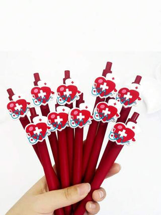 10/15 قطعة أقلام جل محايدة ذات لون أحمر بأسلوب الرعاية الطبية بتأثير ناعم من البولي فينيل كلورايد، أقلام كروية للهدايا الطلابية