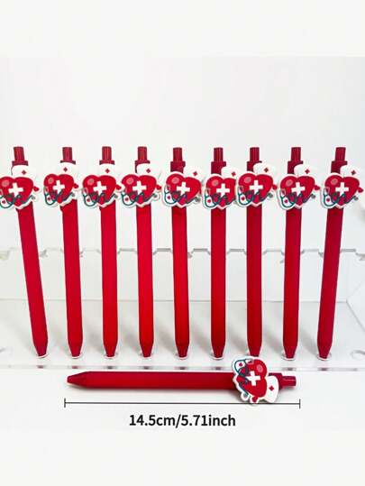 10/15 قطعة أقلام جل محايدة ذات لون أحمر بأسلوب الرعاية الطبية بتأثير ناعم من البولي فينيل كلورايد، أقلام كروية للهدايا الطلابية