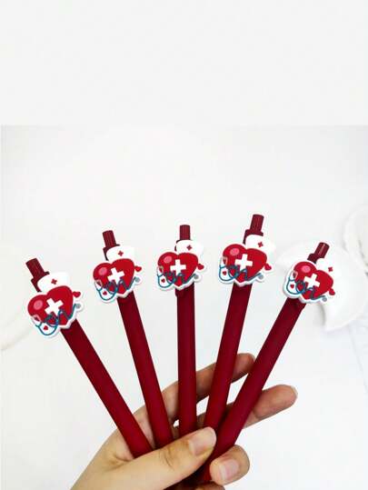 10/15 قطعة أقلام جل محايدة ذات لون أحمر بأسلوب الرعاية الطبية بتأثير ناعم من البولي فينيل كلورايد، أقلام كروية للهدايا الطلابية