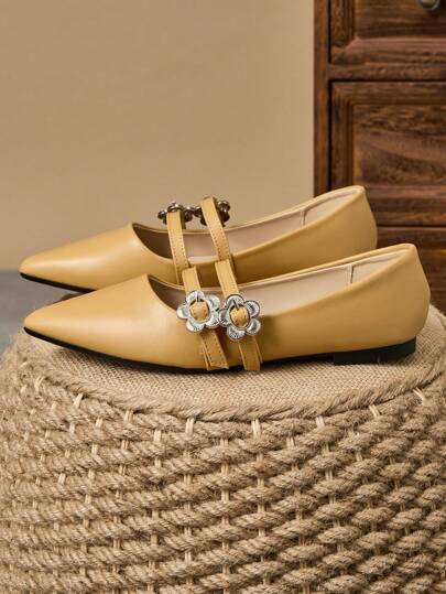 1 زوج من الأحذية النسائية المسطحة أصبعية الأحذية مصنوعة من الجلد الناعم للمكتب والعمل، نعال سهلة الارتداء وقابلة للاستخدام بشكل متنوع، مسطحة مريحة للارتداء اليومي والتنقل