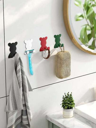 أثاث مكتبي 1/2/3/4/5 قطعة من خطاطيف القماش البلاستيكية الدببة المعلقة على الحائط، خطافات لاصقة بدون ثقب، خطافات لتعليق الملابس، خطاف دببة مزدوج، خطاف متعدد الوظائف ، رف لتخزين الحلاقة والمستحضرات، خطاف متنوع للمنظمة