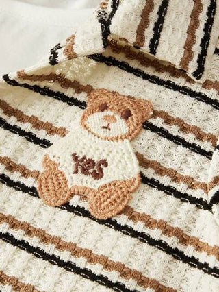 Cozy Pixies مجموعة من 3 قطع للأطفال الرضع الصبية تتكون من: كاردجان به ياقة مخطط بألوان، وبلوزة برقبة دائرية بأكمام قصيرة، وسرويل بخصر مطاطي