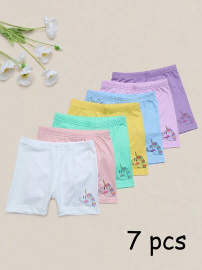 7 قطع من سراويل الأمان مطبوع عليها والبوم وحيد القرن للبنات ، قصيرة ملونة لجميع الفصول، سراويل داخلية خفيفة الوزن للربيع والصيف، سراويل قصيرة أنيقة متعددة الاستخدامات للطبقات والملابس الخارجية