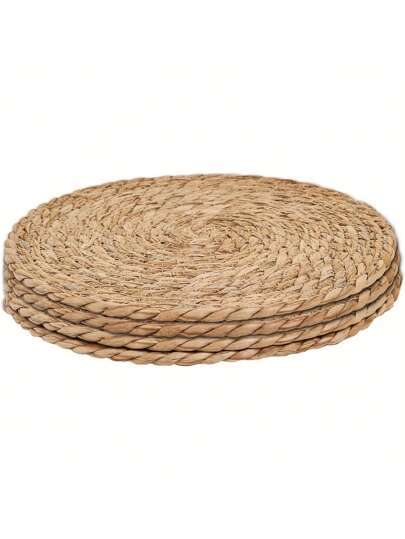 حصيرة طاولة مُنسوجة، قطر 38 سم حصيرة طاولة من الخوص الطبيعي، حصيرة طاولة من نبات الزنبق المائي المنسوج باليد، حصيرة طاولة بنمط الريف، حصيرة طاولة مضفرة من الخيزران الريفي للمائدة والمنزل والزفاف