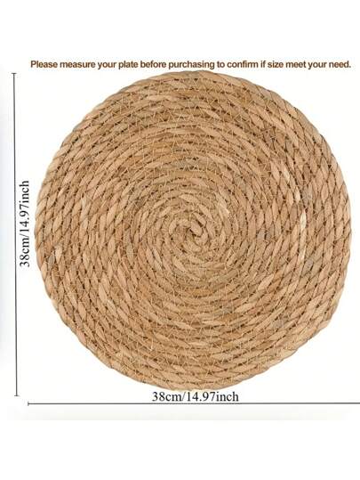 حصيرة طاولة مُنسوجة، قطر 38 سم حصيرة طاولة من الخوص الطبيعي، حصيرة طاولة من نبات الزنبق المائي المنسوج باليد، حصيرة طاولة بنمط الريف، حصيرة طاولة مضفرة من الخيزران الريفي للمائدة والمنزل والزفاف