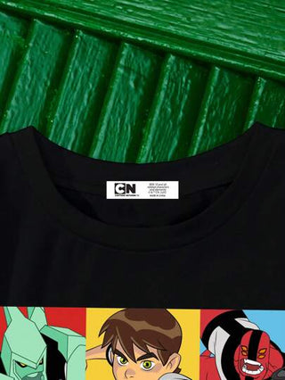فستان أطفال BEN 10 X تي شيرت أسود بأكمام قصيرة مزخرف برسوم كرتونية لفتيان المراهقين، مناسب للصيف